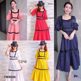 👗Pfashion [ส่งไว!!🚛] P9084 Dress เดรสยาวแขนระบายลายจุด Dress Long sleeves with polka dots