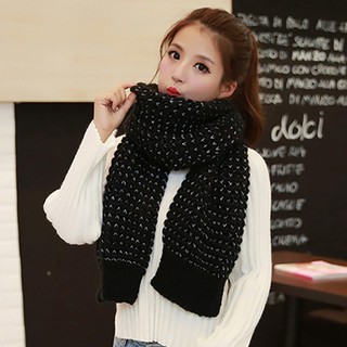 🎀พร้อมส่ง🎀 ผ้าพันคอหน้าหนาว ไหมพรมนุ่มฟูถักสองสี ผืนยาวมาก-10713