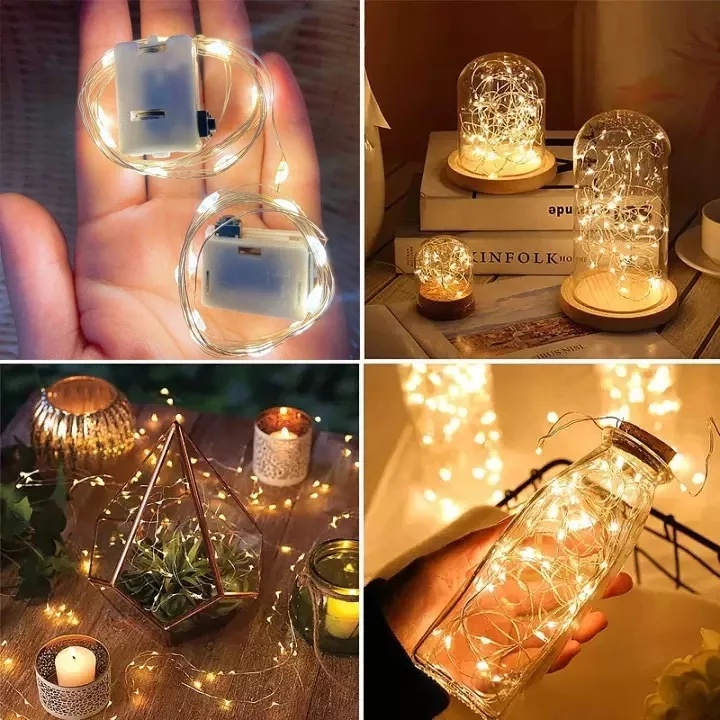1M / 2M Flashing Copper Wire Battery Powered Waterproof Indoor Led Starry Fairy Light String for Christmas, New Year, Party, Wedding, Birthday, Kids Room Decoration