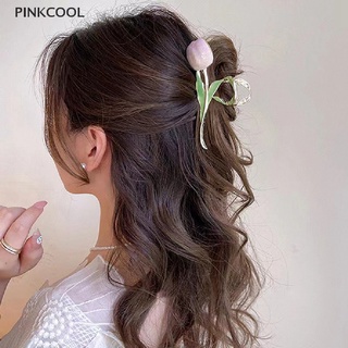 Pinkcool ใหม่ กิ๊บติดผมหางม้า รูปดอกทิวลิป ฉลาม สไตล์วินเทจ สําหรับเด็กผู้หญิง