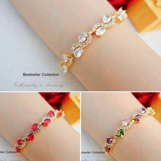 สร้อยข้อมือฝังเพชร CZ แท้หุ้มทองคำแท้ 5 ไมครอน