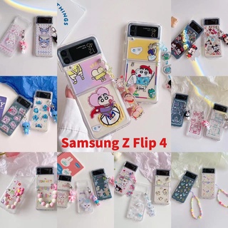 เคสโทรศัพท์มือถือ PC แข็ง แบบใส กันกระแทก ลายการ์ตูน Cinnamoroll cherry bear พร้อมสายโซ่คล้อง สําหรับ Samsung Galaxy Z Flip 4 5G Zflip 4