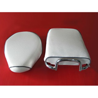 HONDA C70 "WHITE" SEAT with "GREY" TRIM &amp; RACK (SET A)  // เบาะ เบาะรถเซ็ทคู่ สีขาว ขอบเทา สินค้าคุณภาพดี