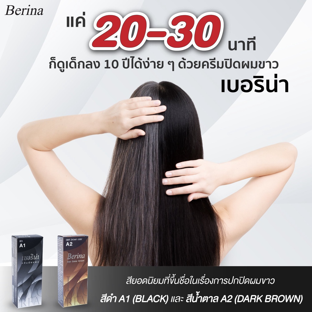 Berina(เบอริน่า) ยาย้อมผม ครีมย้อมผม เบอริน่า สีเบอร์ A1,A2,A16,A21 สีเทาอ่อนสุดคลาสสิค ปิดผมขาว