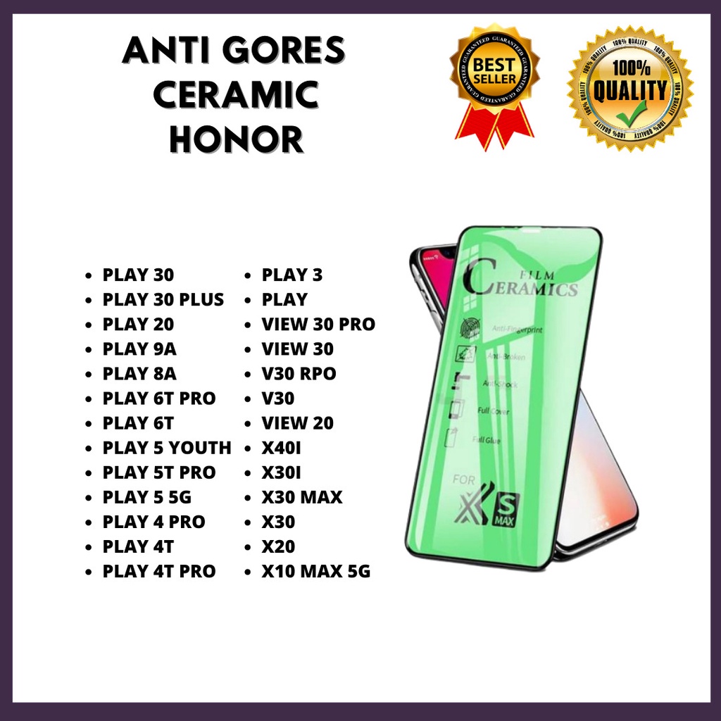 กระจกนิรภัยเซรามิค HONOR PLAY 30-PLAY 30 PLUS-PLAY 20-PLAY 9A-PLAY 8A-PLAY 6T PRO-PLAY 6T-PLAY 5 YOU