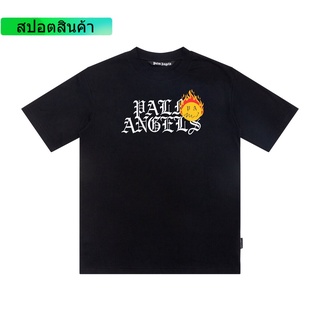 100% Palm Angels T-shirt men and women with the same creative funny letters graffiti short-sleeved summer S-XL คอกลม