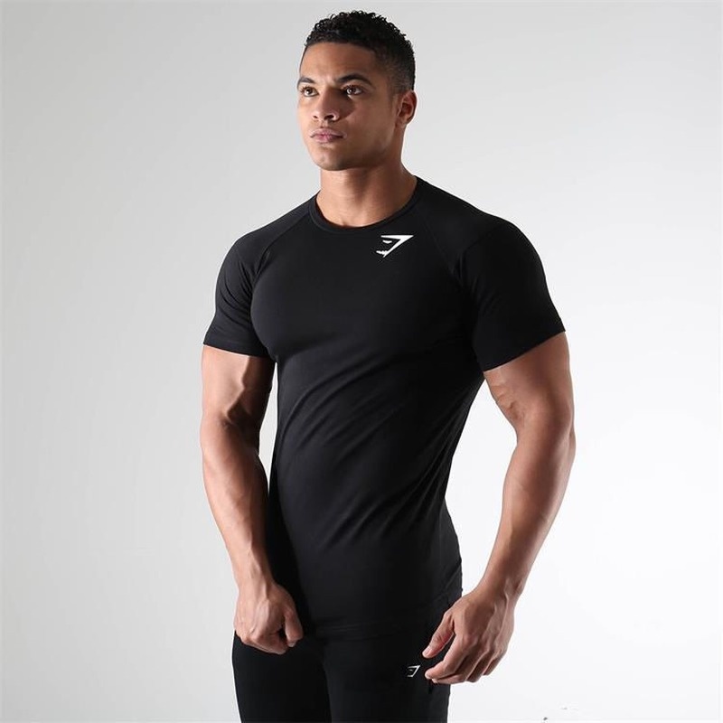 GYMSHARK ผู้ชายฟิตเนสยิมออกกําลังกายเสื้อยืดBreathableแน่นTshirt Baju Lelaki