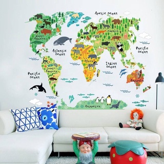 UPRIGHT_พร้อมส่ง  world map sticker  🌍 เรียนรู้โลกกว้างด้วยสติกเกอร์แผนที่โลก / สีเขียว