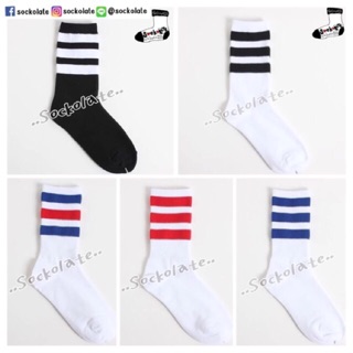 ถุงเท้า Old School Socks  ถุงเท้าข้อกลาง ครึ่งแข้ง ขอบแถบ 3 เส้น แฟชั่นสปอร์ต