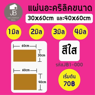 แผ่นอะคริลิคสีใส หนา 1,2และ 3 มิล ขนาด 30x60cmและ 40x60cm วัสดุเกรดA ราคาพิเศษถูกสุด คุ้มสุด(สามารถสั่งตัดได้)