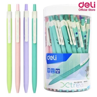 deli ปากกาลูกลื่น ball pen 0.7 แบบกด ด้ามคละสี deli q033 50ด้าม/กป