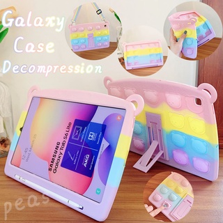 Rainbow Samsung Galaxy Tab S6 lite 10.1 P610 P615C A7 T500 T505 T507 10.4 8.7 2020 2021 A 8.0 2019 T510 T515 T295 T290 T295C T297 T220 T225 เปลือก With Pen Slot Cartoon Cute Bear Color Decompression Soft TPU Case สุนัขอบเชย เคสซิลิโคน พร้อมช่องเสียบปากกา