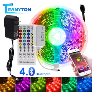 อัจฉริยะ แถบไฟ LED RGB 2835 5050 พร้อมรีโมตคอนโทรล DC 12V และอะแดปเตอร์ การซิงค์เพลงด้วยบลูทูธ กระพริบเปลี่ยนสีได้ สำหรับตกแต่ง ขนาด 5 เมตร 10 เมตร 20 เมตร