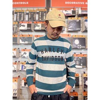 เสื้อยืดลิขสิทธิ์แท้ HARLEY-DAVIDSON Stripe Deep Teal Mens Staple Striped Tee