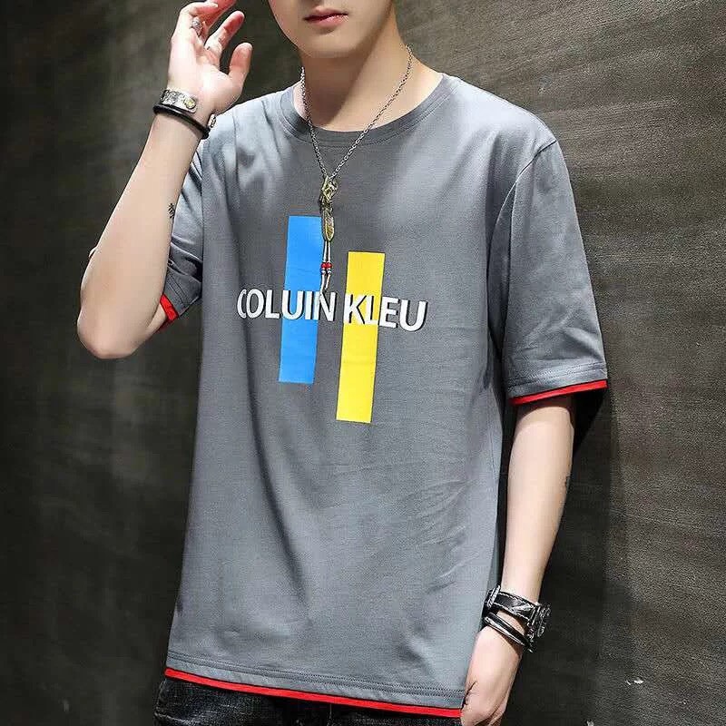 New เสื้อยืดผู้ชายคอกลมแขนสั้นทรงหลวมสไตล์เกาหลีผ้าใส่สบาย มี4สี