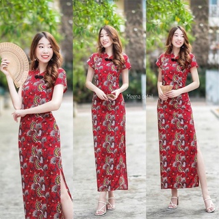 hbstation.shop เสื้อผ้าแฟชั่น Maxi Dress สีแดง  กี่เพ้า ชุดตรุษจีน เดรสกี่เพ้า พร้อมส่ง