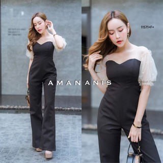 AT11571  Jumpsuit จั้มสูทแขนตาข่ายมุกขายาว