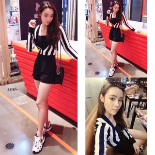 จั้มสูทริ้วแขนยาว + เกาะอก	Long sleeve striped jumpsuit + strapless MM8378