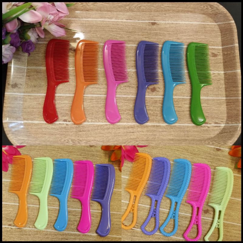 หวีพกพา หวีจัดแต่งทรงผม หวีด้ามจับ ขนาดเล็ก สีพื้น