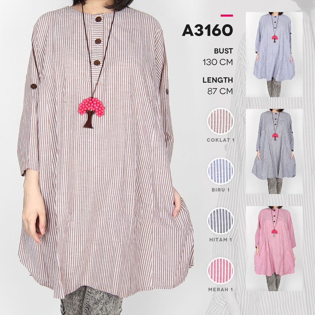 Katun Maliju Jumbo Tunic LD 130 CM Bigsize Cotton Stripe 5L - A3160