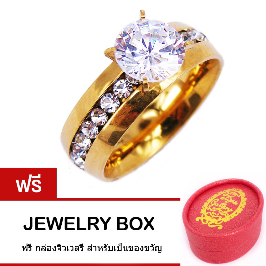 Tips Gallery แหวน สแตนเลส 316L ชุบ ทองคำ 24K ประดับ เพชร CZ 3.75 กะรัต รุ่น Bouguet D'aimer Ring Des