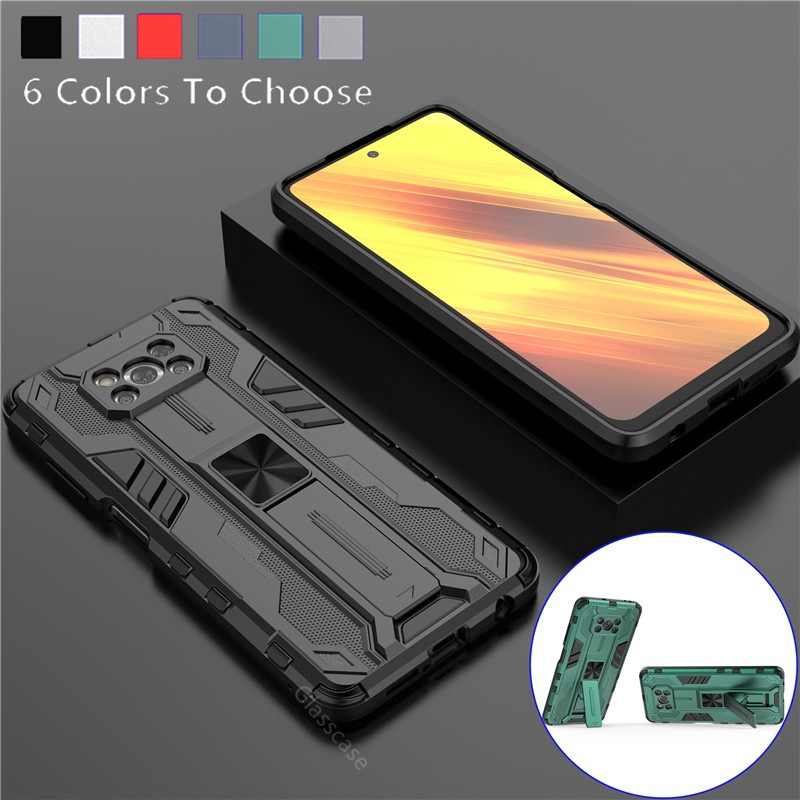For Xiaomi Poco X3 Pro X3 NFC Pocophone X3 Pocox3 Pro X3Pro Phone Case 3D Armor Shockproof Stand Holder Protection Bracket Hard Bumper Back Cases Cover