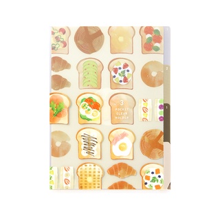 MIDORI 3 Pockets Clear Folder &lt;A5&gt; Toast (D35360006) / แฟ้ม 3 ช่อง ขนาด A5 ลายขนมปังปิ้ง แบรนด์ MIDORI จากประเทศญี่ปุ่น