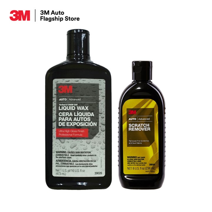 3M PN39026 LIQUID WAX 16FL OZ ผลิตภัณฑ์เคลือบเงารถยนต์ ขนาด 473 มิลลิลิตร + 3M PN39044 น้ำยา ลบรอยขน