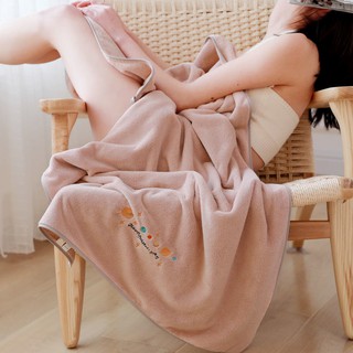 ผ้าเช็ดตัว Coral velvet bath towel embroidery thickening bath towel- Size 70x140 cm.