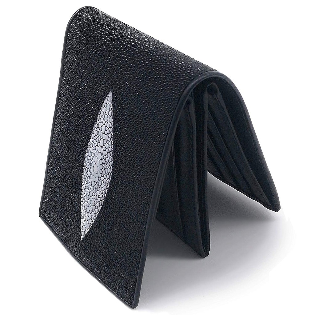 กระเป๋าสตางค์หนังปลากระเบนแท้ สองพับ Unisex Genuine Stingray Bifold wall size 4.0 x 4.5 inches