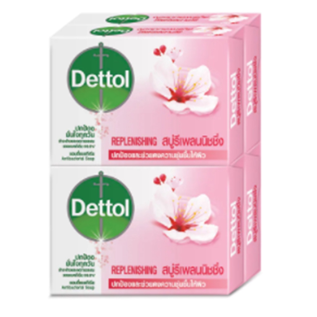 Dettol Bar Soap Replenishing 65g. Pack 4 เดทตอลสบู่ก้อนสกินแคร์รีพลินิชชิ่ง 65กรัม แพ็ค 4 สบู่ชำระผิวกาย