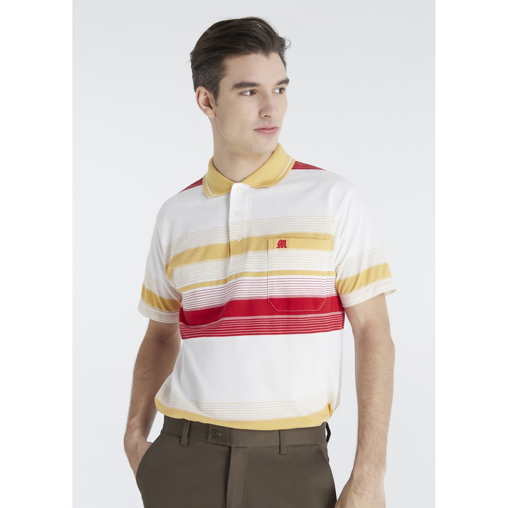 เสื้อโปโลแขนสั้นผู้ชายมีกระเป๋า Maximo Dente คอปก ลายริ้ว คลาสสิค สไตล์ยุโรป สำหรับผู้ใหญ่ รุ่น CV-7