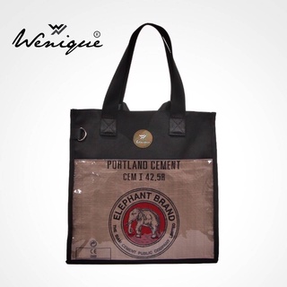 Tote bag กระเป๋าโท้ท ลายช้างแดง พื้นน้ำตาล ขนาด 36*38*11 ซม. (D019)