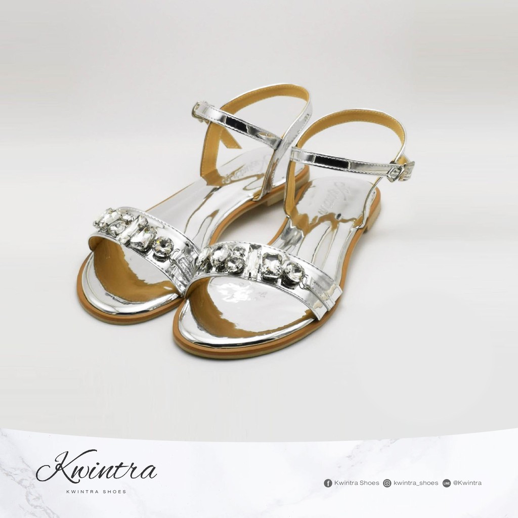 A47รองเท้ารัดส้น หน้าเพชร สีเงิน Kwintra รุ่น Sandals Blink!