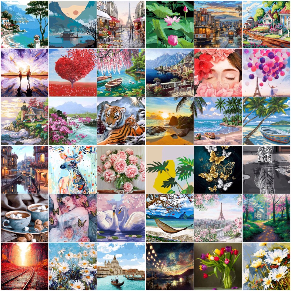 (พร้อมส่ง) ภาพระบายสีตามตัวเลข แบบขึงเฟรมไม้ งานศิลปะ DIY painting by