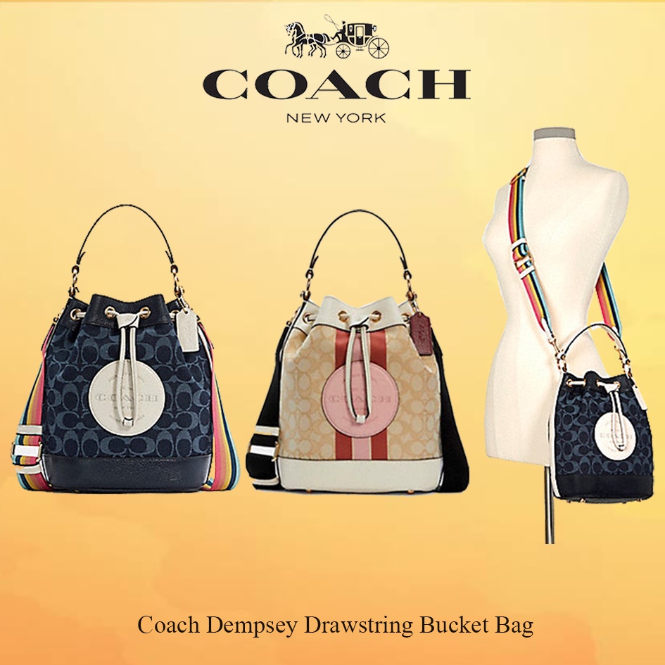COACH DEMPSEY DRAWSTRING BUCKET BAG IN SIGNATURE JACQUARD WITH STRIPE AND COACH PATCH