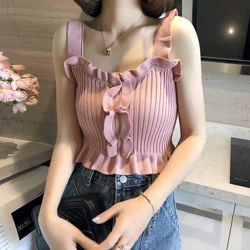 ▤1LDK 🌈 พร้อมส่ง🌈 เสื้อกั๊กแบบเส้นเดี่ยวที่มีการตกแต่งแบบลูกฟูก 🔥（hb）