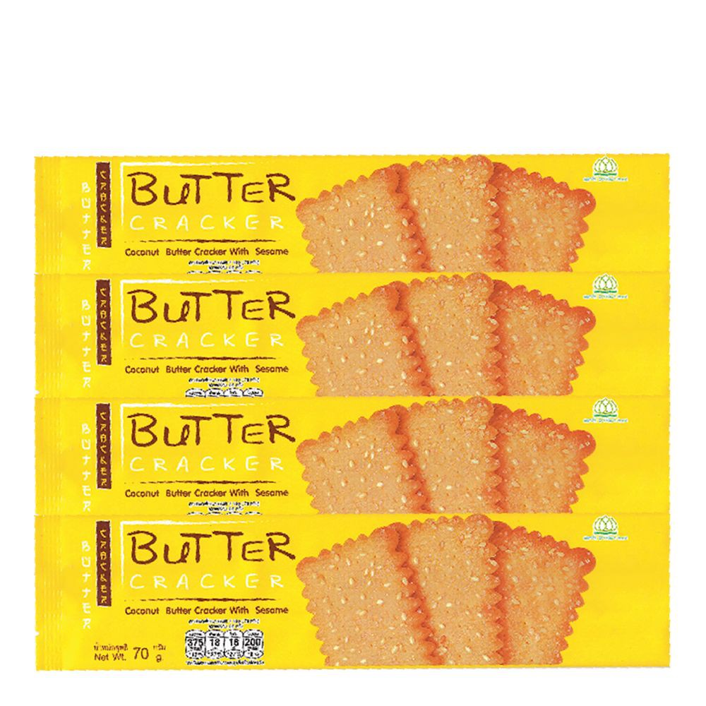 Lotus Coconut Butter Cracker with Sesame 70g.×Pack4 โลตัส ขนมปังบัตเตอร์มะพร้าวกรอบ รสงาทอง 70