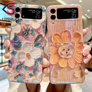 Lushuo เคสโทรศัพท์มือถือนิ่ม ปิดด้านหลัง ลายดอกไม้ หน้ายิ้มน่ารัก บลูเรย์ สําหรับ Samsung Galaxy Z Flip 3 5G Z Flip3 ZFlip3 ZFlip 3