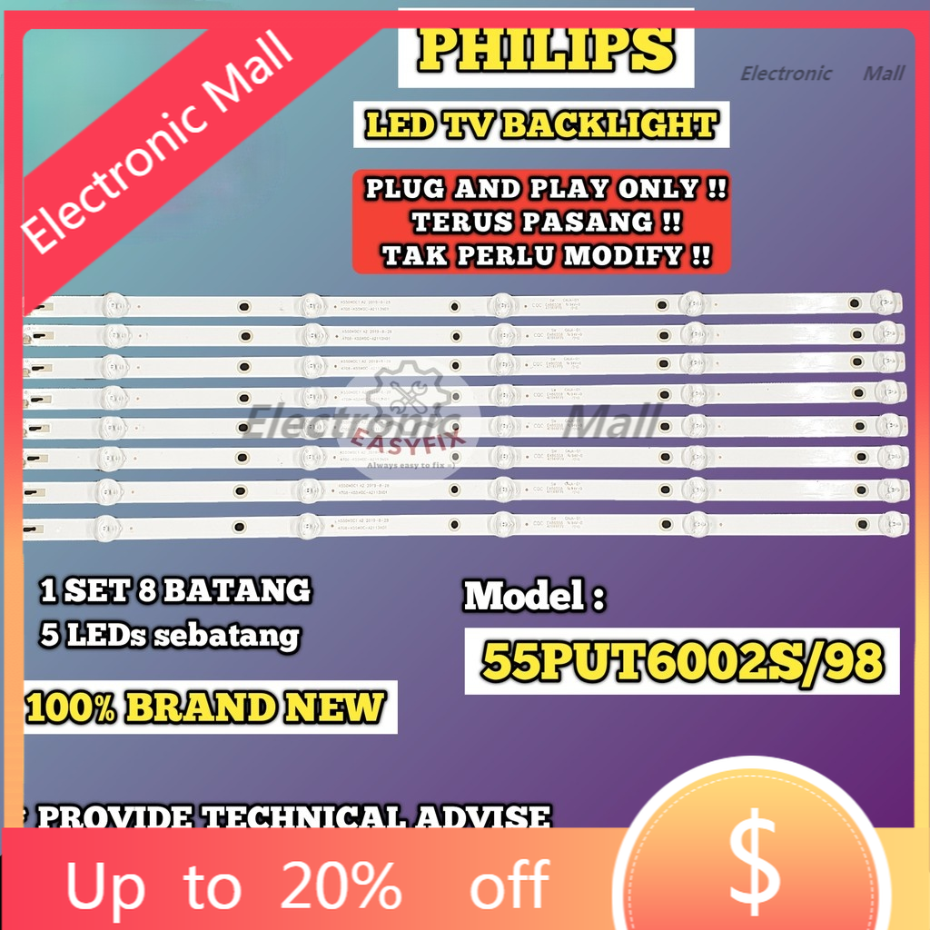 Backlight Strip 55PUT6002S/98 Philips PHILIPS 55 INCH LED BACKLIGHT LAMPU TV 55PUT6002 55PUT6002S 98