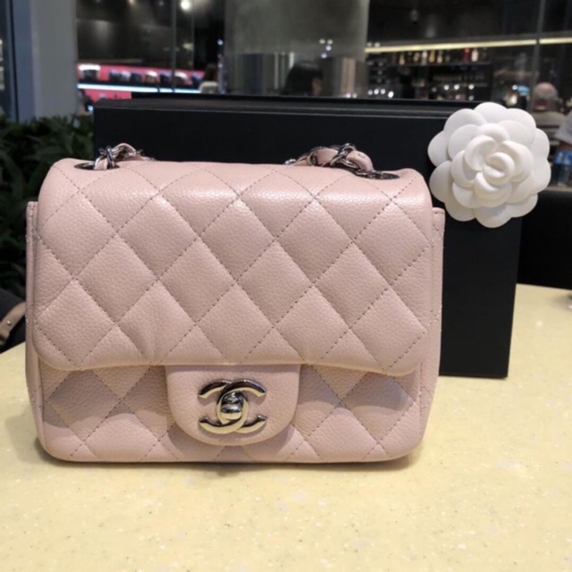 Chanel mini 7 แท้ หนังคาเวียร์ สี baby pink holo18