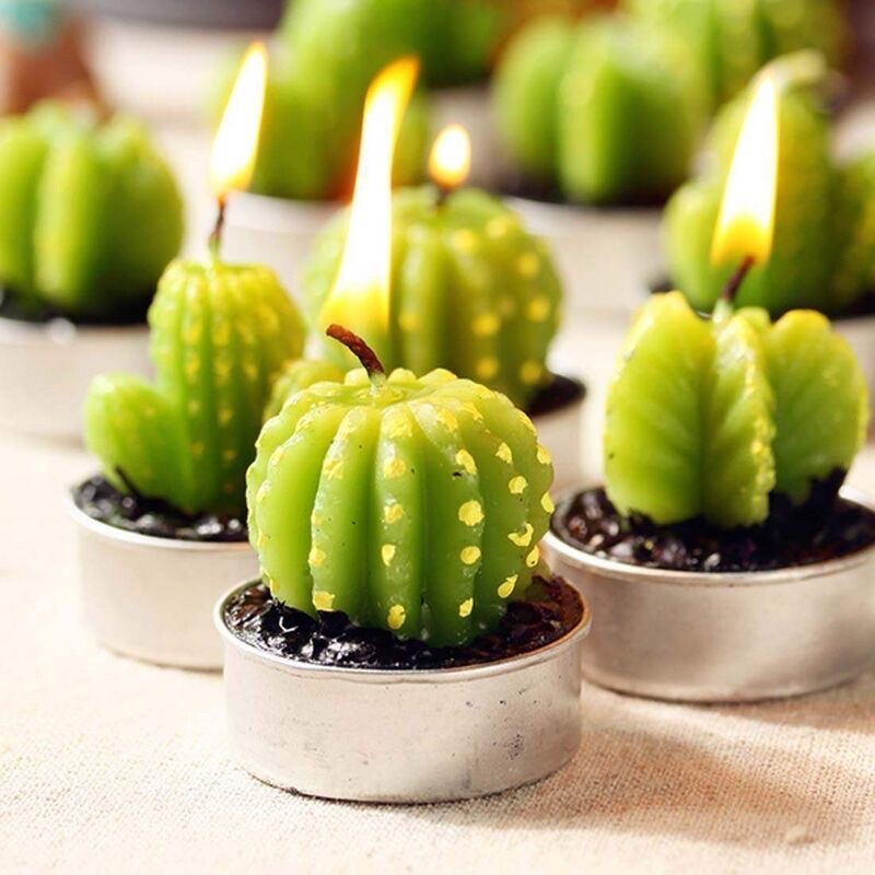 เซ็ท3ชิ้น เทียนแคคตัส Cactus กุหลาบหิน เทียนแคนตัส เทียนตะบองเพชร เทียนทีไลท์ ประดับตกแต่ง ของชำร่วย