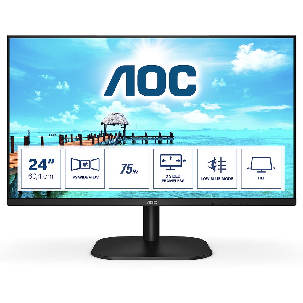 AOC 24B2XH (IPS) , 24B2XHM (VA) , VGA / HDMI 75Hz Monitor ขนาด 23.8