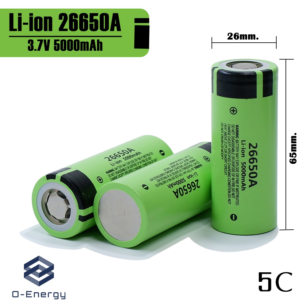 ถ่านชาร์จ Li-ion Panasonic 26650A 3.7V ความจุ 5,000mAh. ของแท้ ปลดปล่อยพลังงาน 5c
