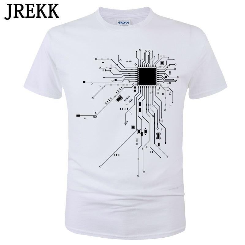 เสื้อยืดแฟชั่น Cpu วงจรไดอะแกรม ขนาดใหญ่ สีขาว