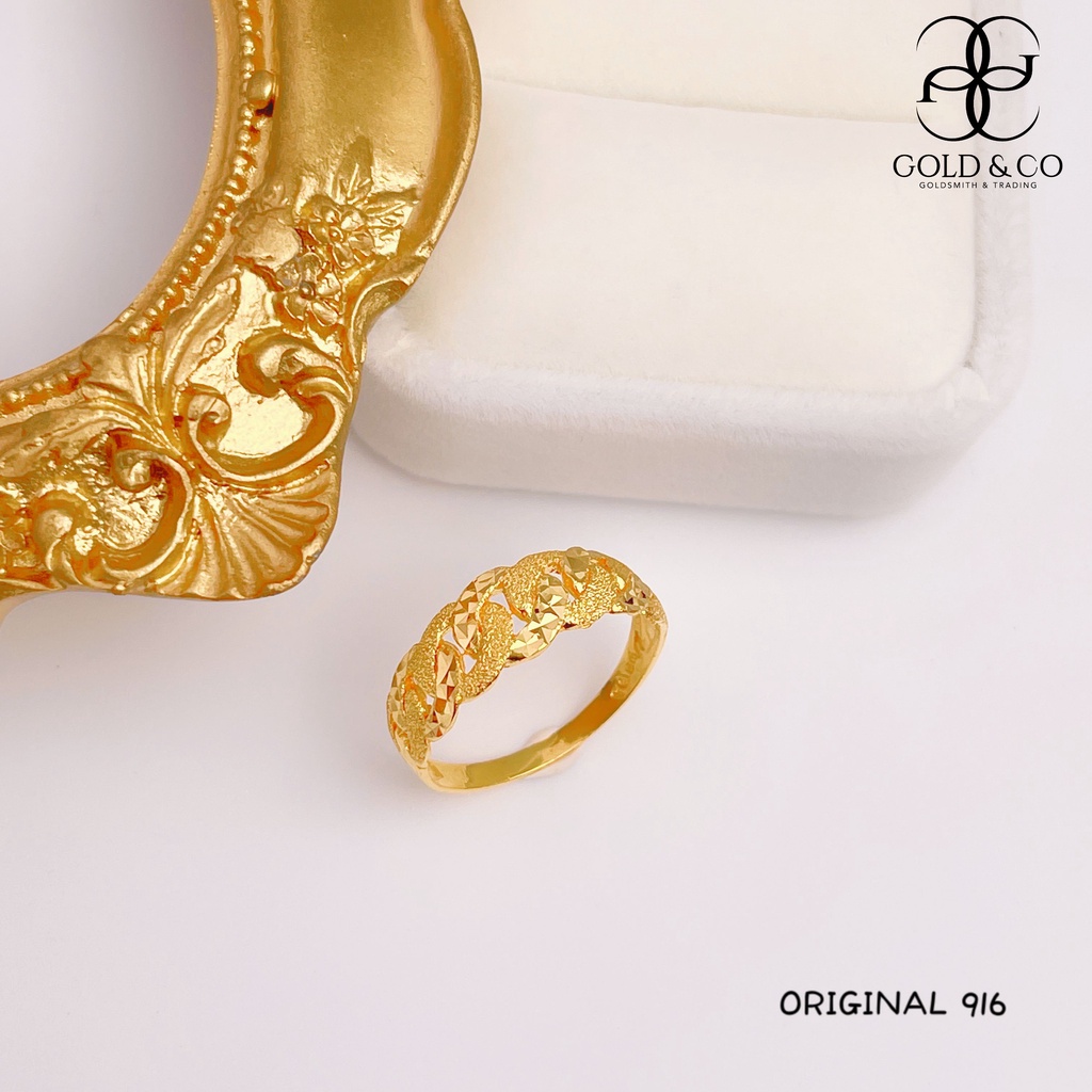 [Gold &amp; Co] แหวน Emas 916 Cincin Kait 1 Viral Ring 3.xx กรัม สีทอง 916 Emas Tulen