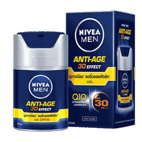 NIVEA Men Anti-Age 4D Effect Serum Q10 SPF30 PA+++ 45ml. นีเวีย เมน เอจ เซรั่ม เพื่อผิวหน้าผู้ชายอ่อนเยาว์