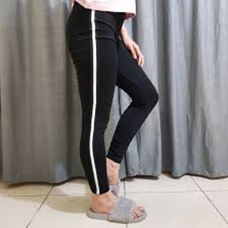 Putih เลกกิ้งสีขาว / เลกกิ้งแถบสีขาว ELASTIC JERSEY - สีดํา