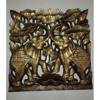 รูปภาพแขวนไม้แกะสลัก (45 cm) Wall art of elephant wood decoration