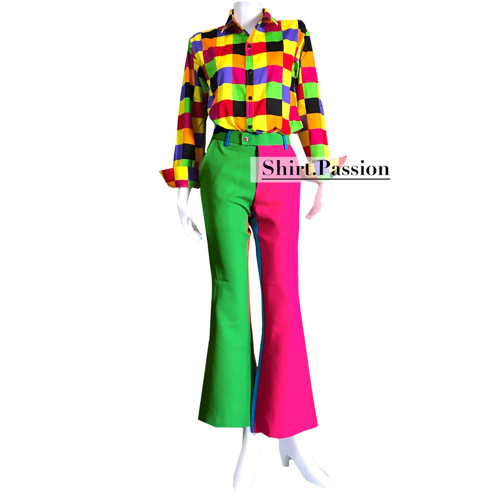 (เฉพาะเสื้อ)เสื้อสีสด ลายสก็อต ย้อนยุค แหยม รถแห่ ใส่ได้ทั้งผู้หญิงผู้ชาย[พร้อมส่ง] - รูปที่ 2